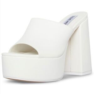 Steve Madden Trixie White Leather Platform Block Heel - Size 9.5